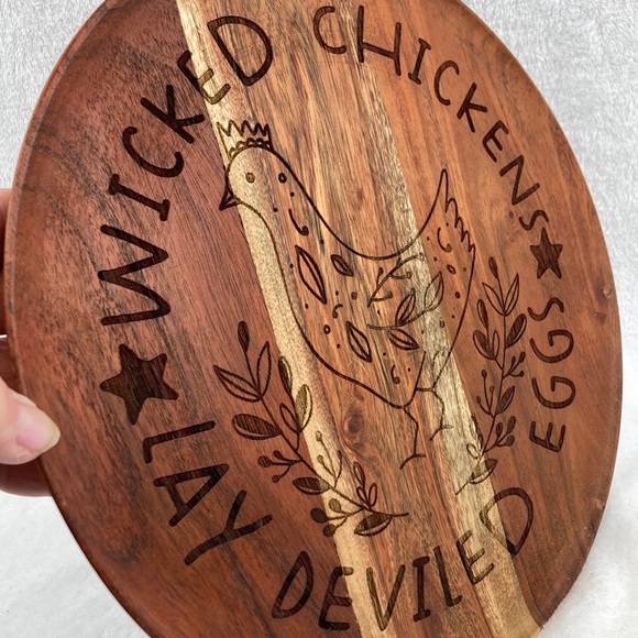 Troublemakers Carved Wooden Platter “Wicked Chickens Lay Deviled Eggs 11” - Picture 3 of 10
